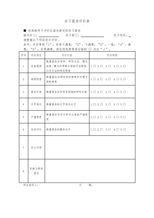 实习报告评价表
