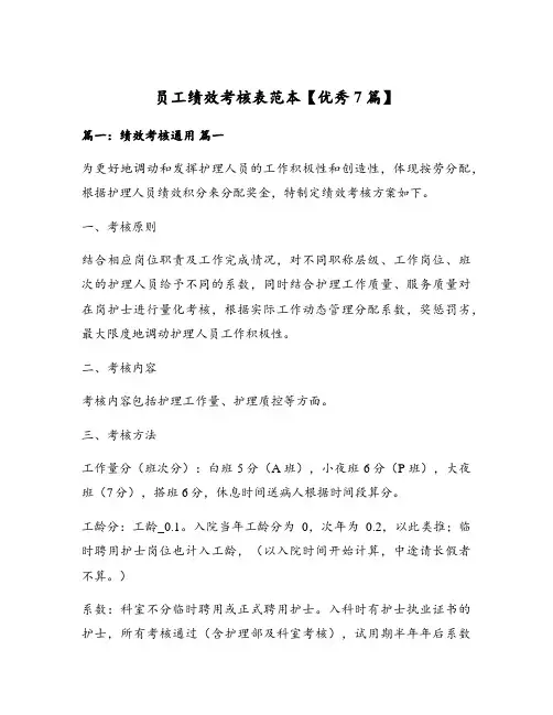 员工绩效考核表范本【优秀7篇】