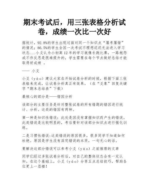 期末考试后,用三张表格分析试卷,成绩一次比一次好 