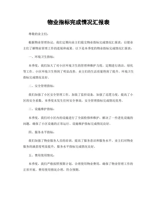 物业指标完成情况汇报表