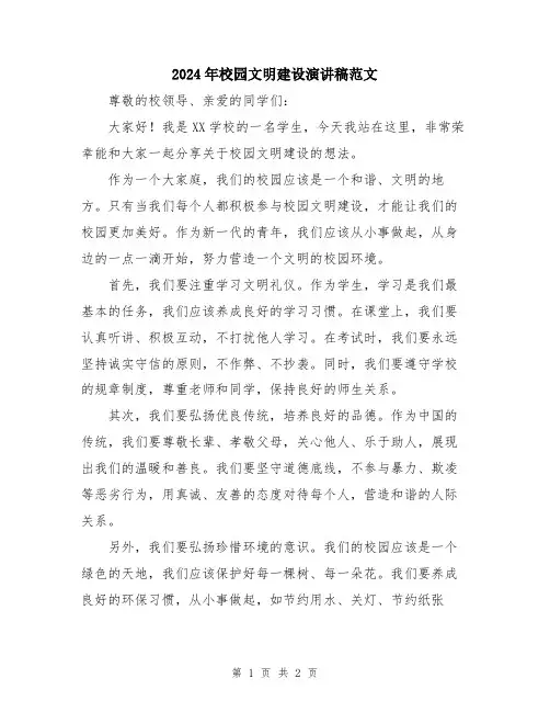 2024年校园文明建设演讲稿范文