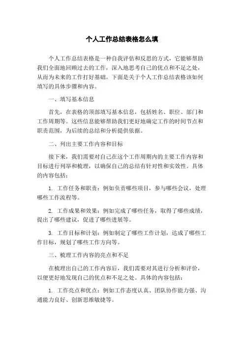 个人工作总结表格怎么填