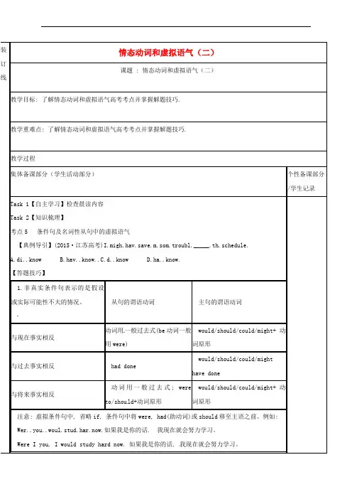 高三英语二轮复习-语法专项七-情态动词和虚拟语气(二)教学案
