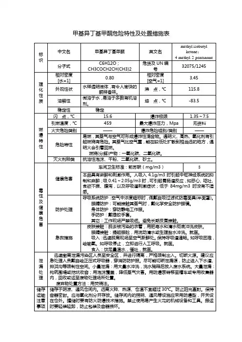 甲基异丁基甲酮危险特性及处置措施表