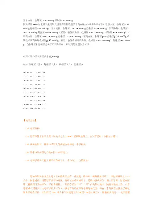 正常血压值