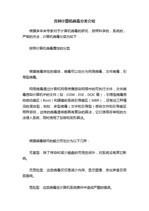 各种计算机病毒分类介绍