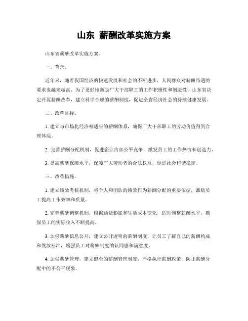 山东 薪酬改革实施方案
