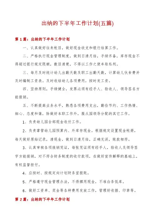 出纳的下半年工作计划(五篇)