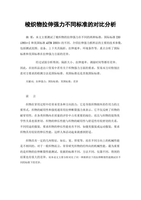 梭织物拉伸强力不同标准的对比分析