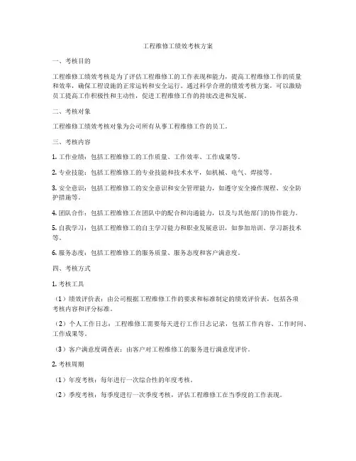 工程维修工绩效考核方案