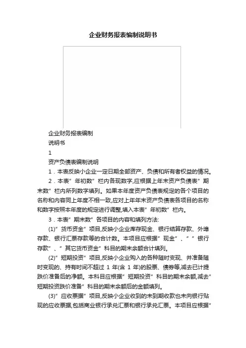 企业财务报表编制说明书