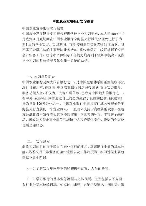 中国农业发展银行实习报告（范文）