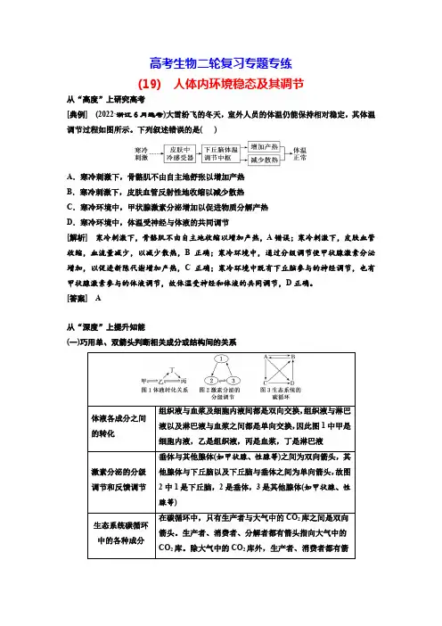 高考生物二轮复习专题专练(19) 人体内环境稳态及其调节