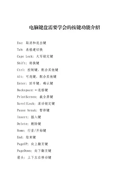 电脑键盘需要学会的按键功能介绍