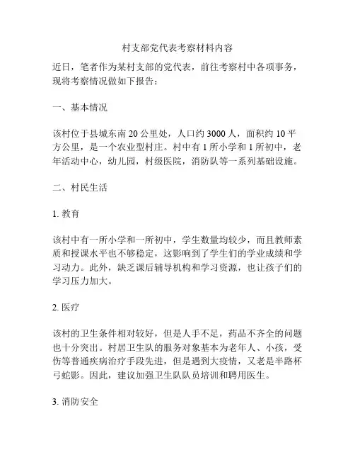 村支部党代表考察材料内容