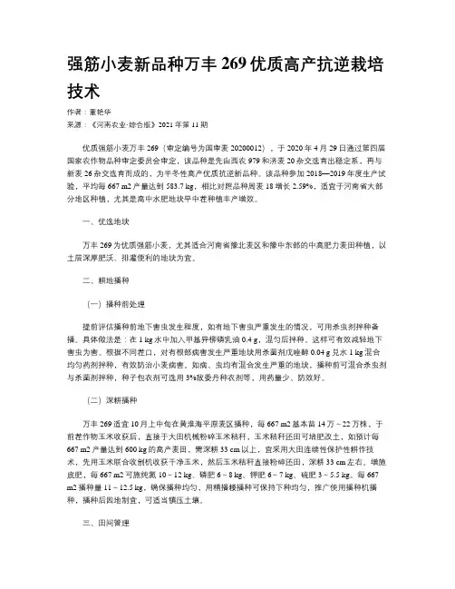 强筋小麦新品种万丰269优质高产抗逆栽培技术