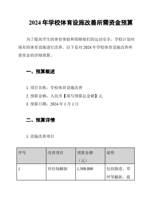 2024年学校体育设施改善所需资金预算