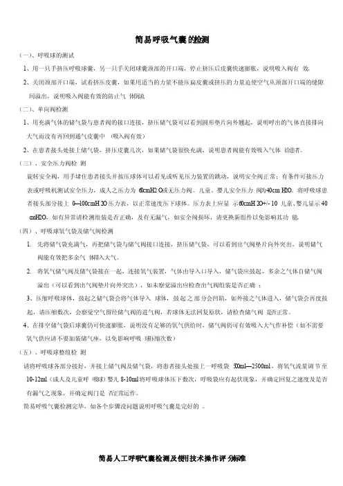 简易呼吸气囊的检测及使用技术操作评分标准