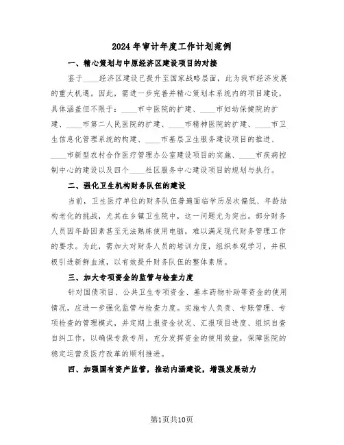 2024年审计年度工作计划范例（五篇）
