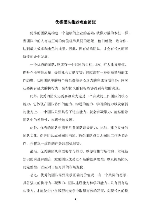 优秀团队推荐理由简短
