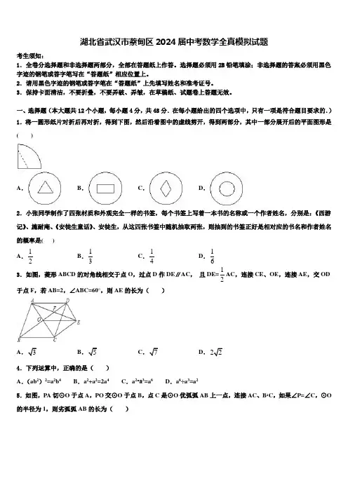 湖北省武汉市蔡甸区2024届中考数学全真模拟试题含解析