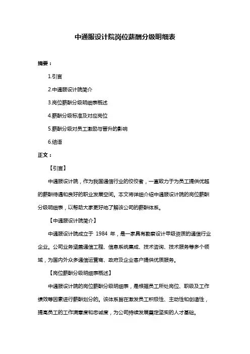 中通服设计院岗位薪酬分级明细表