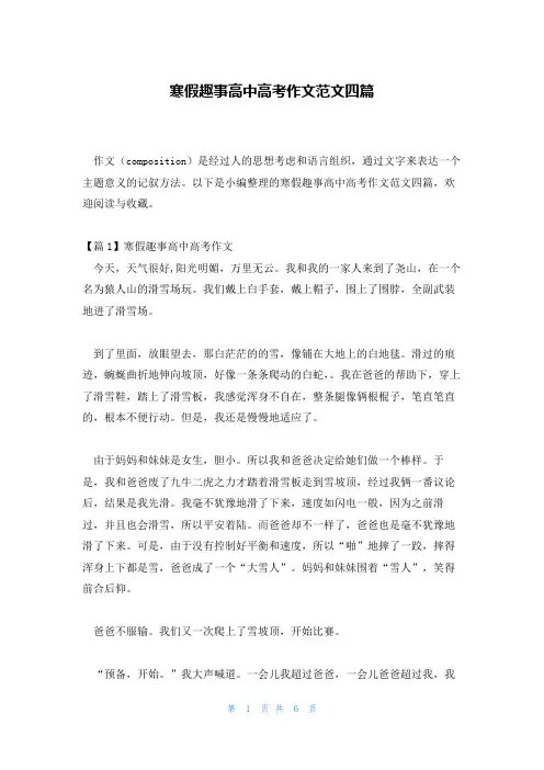 寒假趣事高中高考作文范文四篇