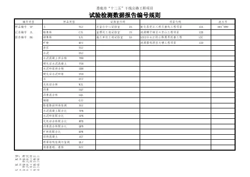 中心试验室标准试验及原材料试验检测报告编号规则