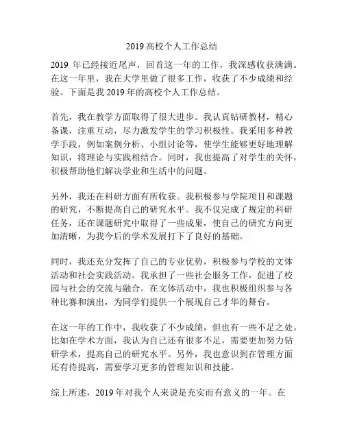 2019高校个人工作总结