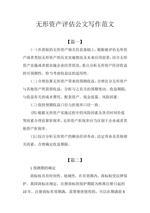 无形资产评估公文写作范文