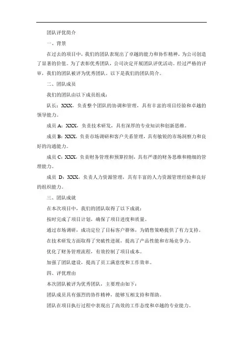 团队评优简介