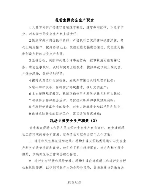现场主操安全生产职责（2篇）