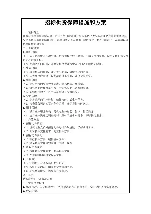 招标供货保障措施和方案