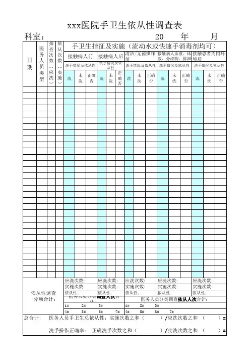 医务人员手卫生依从性调查表