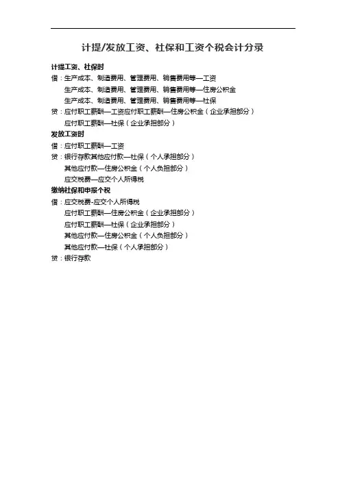 计提发放工资、社保和工资个税会计分录