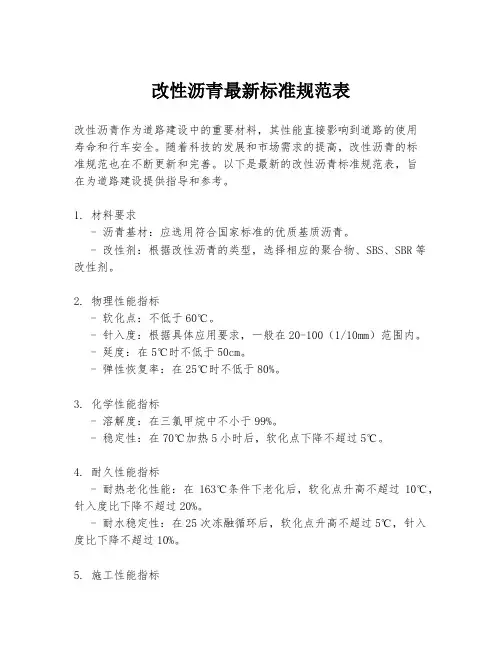 改性沥青最新标准规范表