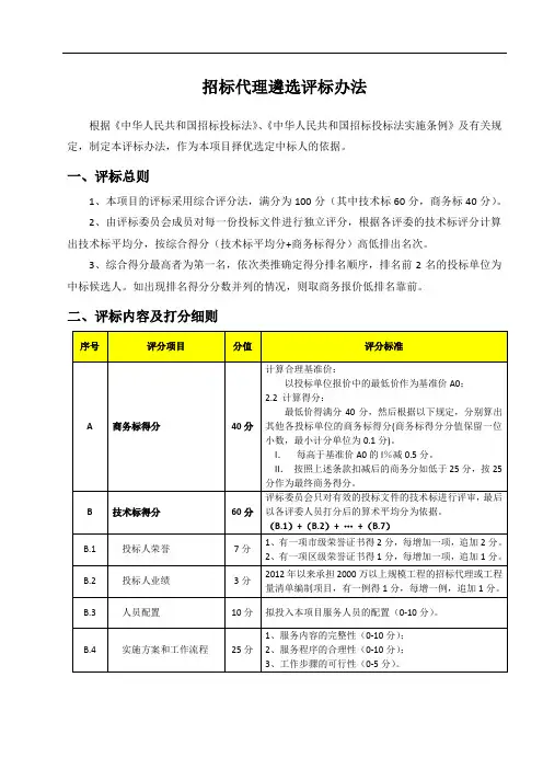 招标代理遴选评标办法【模板】