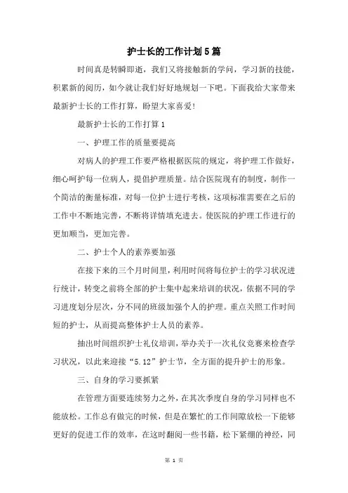 护士长的工作计划5篇