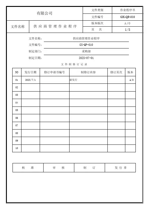 供应商管理作业程序