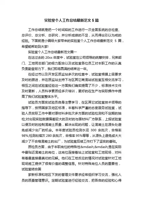 实验室个人工作总结最新范文5篇