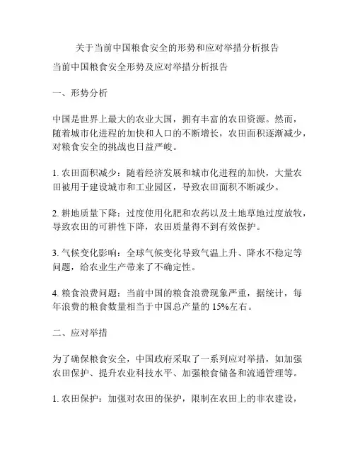 关于当前中国粮食安全的形势和应对举措分析报告