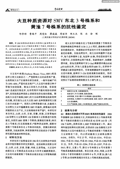 大豆种质资源对SMV东北3号株系和黄淮7号株系的抗性鉴定