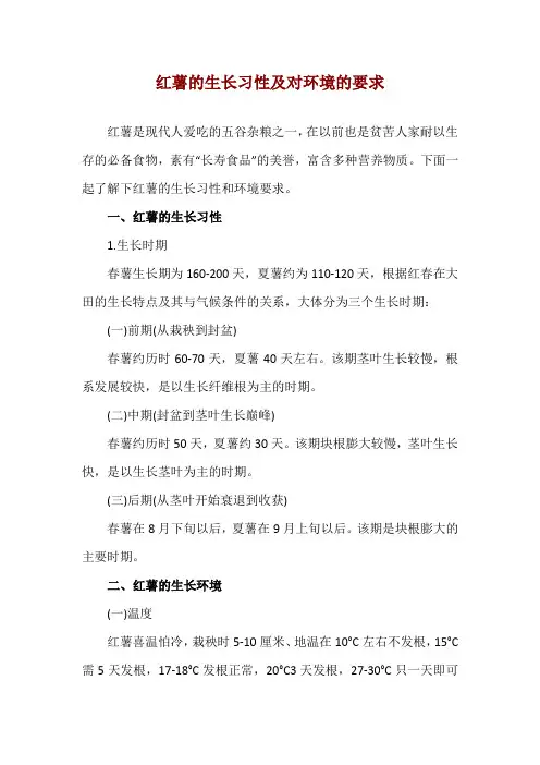 红薯的生长习性及对环境的要求