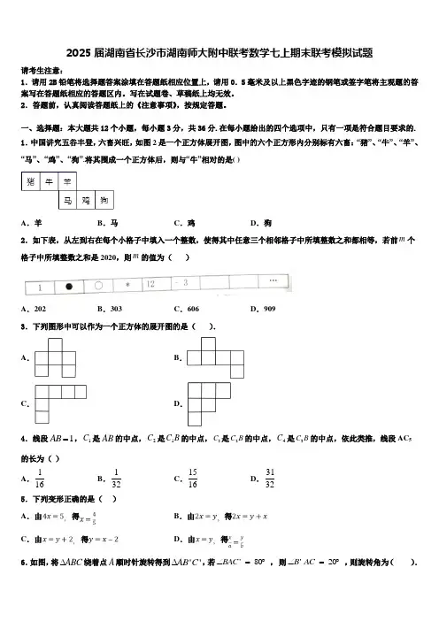 2025届湖南省长沙市湖南师大附中联考数学七上期末联考模拟试题含解析