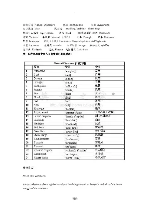 有关自然灾害的英语单词