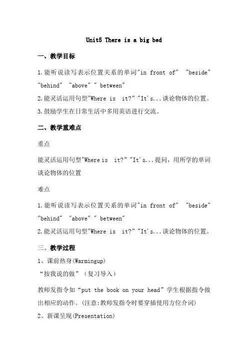 Unit5Thereisabigbed(教案)人教PEP版英语五年级上册(3)
