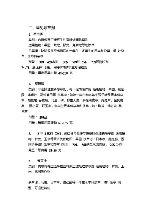 田间常见除草剂及使用.doc