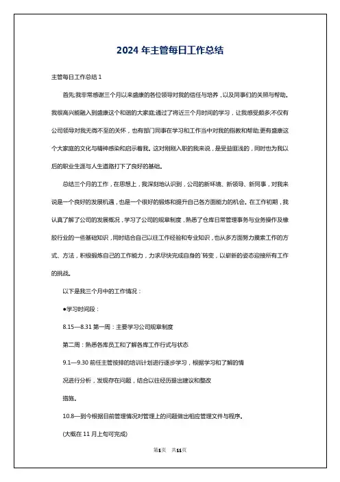 2024年主管每日工作总结