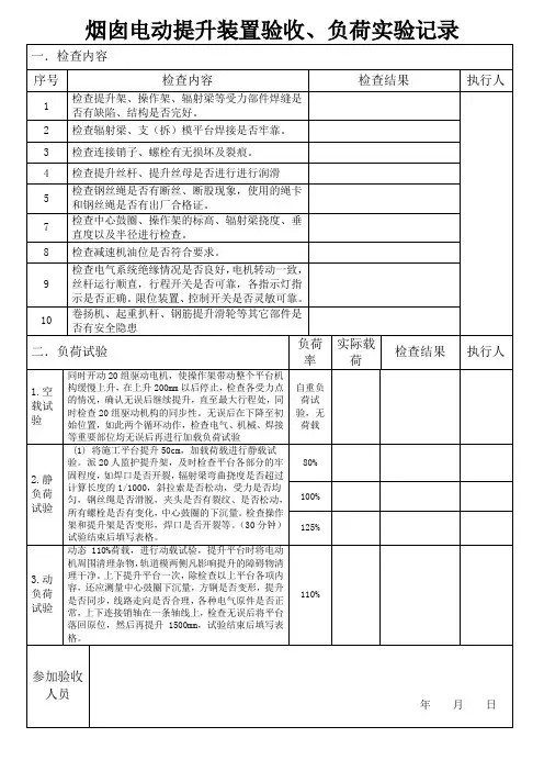 烟囱电动提升装置验收、负荷试验记录表