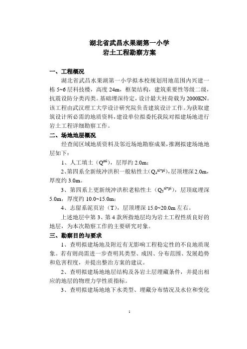 湖北省武昌水果湖第一小学勘察方案